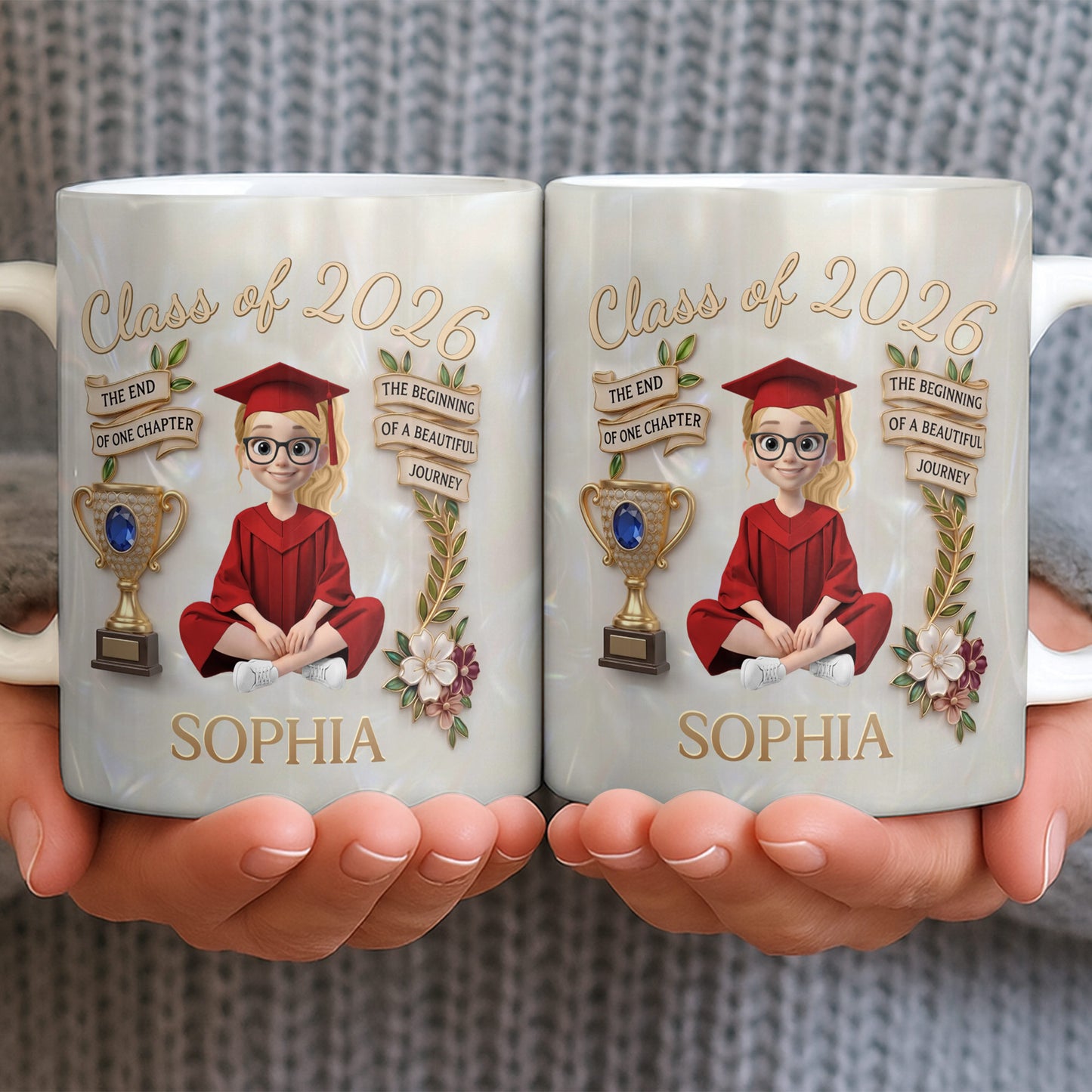 Class Of The End Of One Chapter Graduate Girl And Trophy - Personalized Custom Coffee Mug - GRAD488_MG