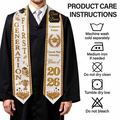 First Generation Bachelor Of Science Class Of With Laurel Wreath And Books - Personalized Graduation Stole - GRAD499_TRIGRA