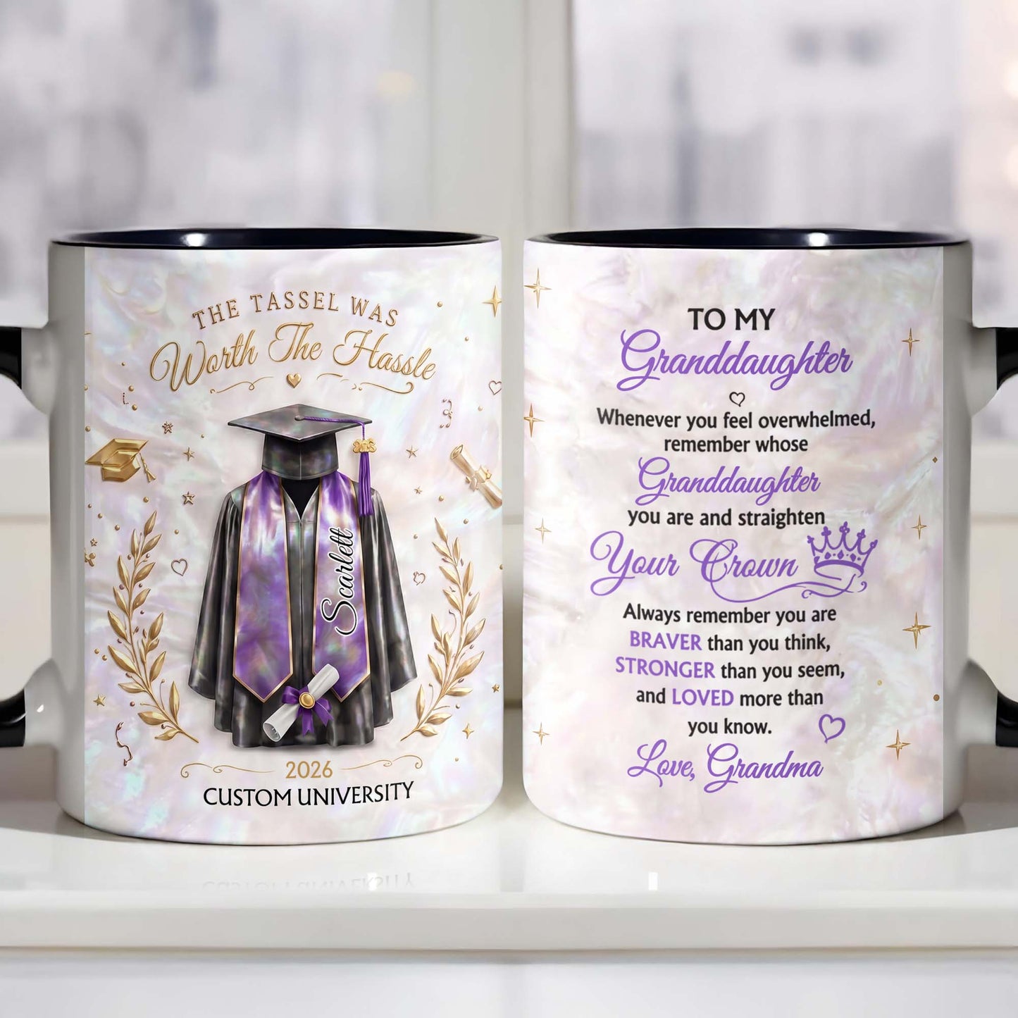 The Tassel Was Worth The Hassle Graduation Cap And Gown - Personalized Custom Accent Mug - GRAD510_AMUG