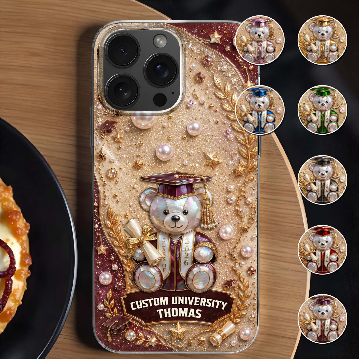 Custom University Graduation Bear Pearls - Personalized Clear Phone Case - GRAD519_PHC