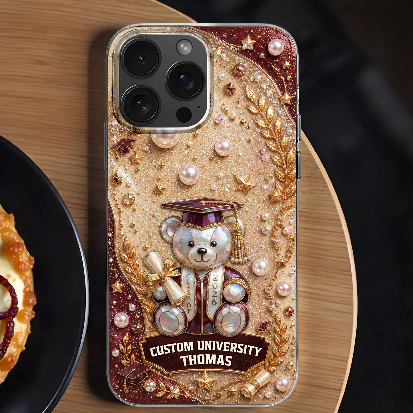 Custom University Graduation Bear Pearls - Personalized Clear Phone Case - GRAD519_PHC