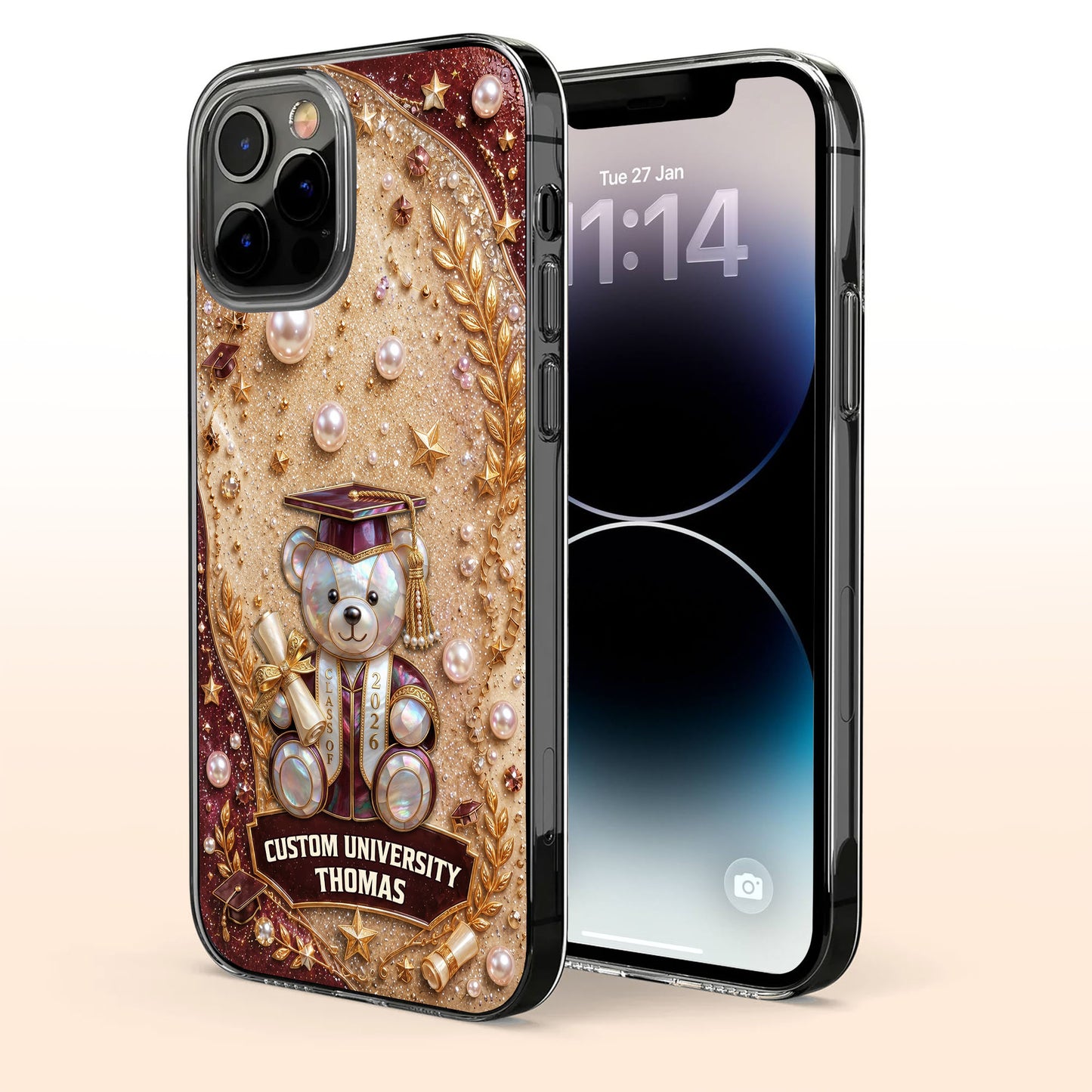 Custom University Graduation Bear Pearls - Personalized Clear Phone Case - GRAD519_PHC