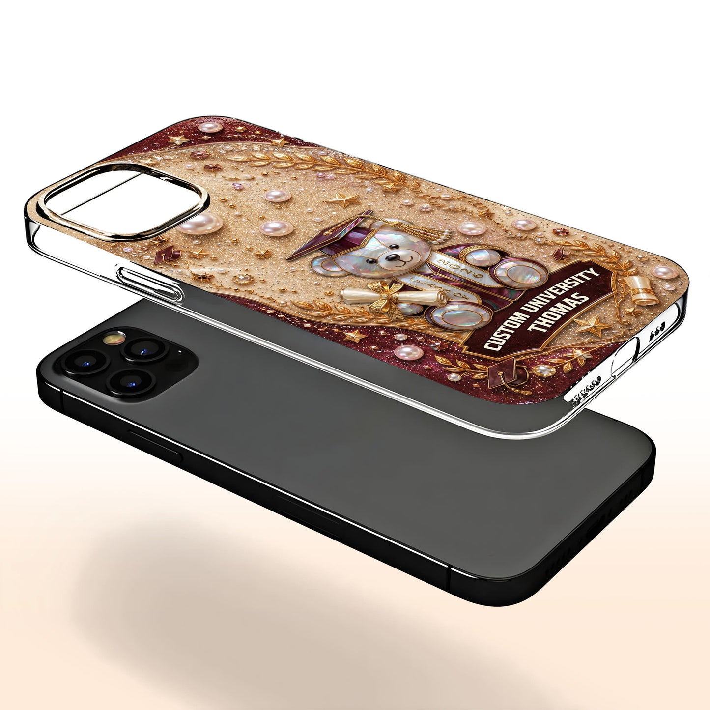 Custom University Graduation Bear Pearls - Personalized Clear Phone Case - GRAD519_PHC