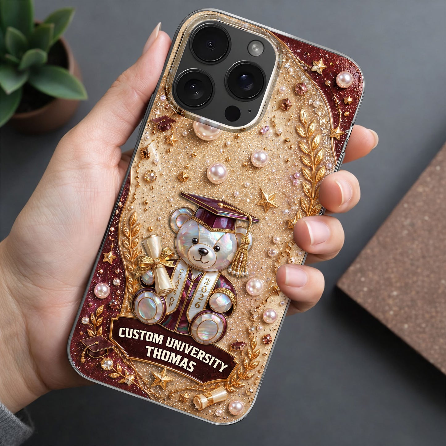 Custom University Graduation Bear Pearls - Personalized Clear Phone Case - GRAD519_PHC