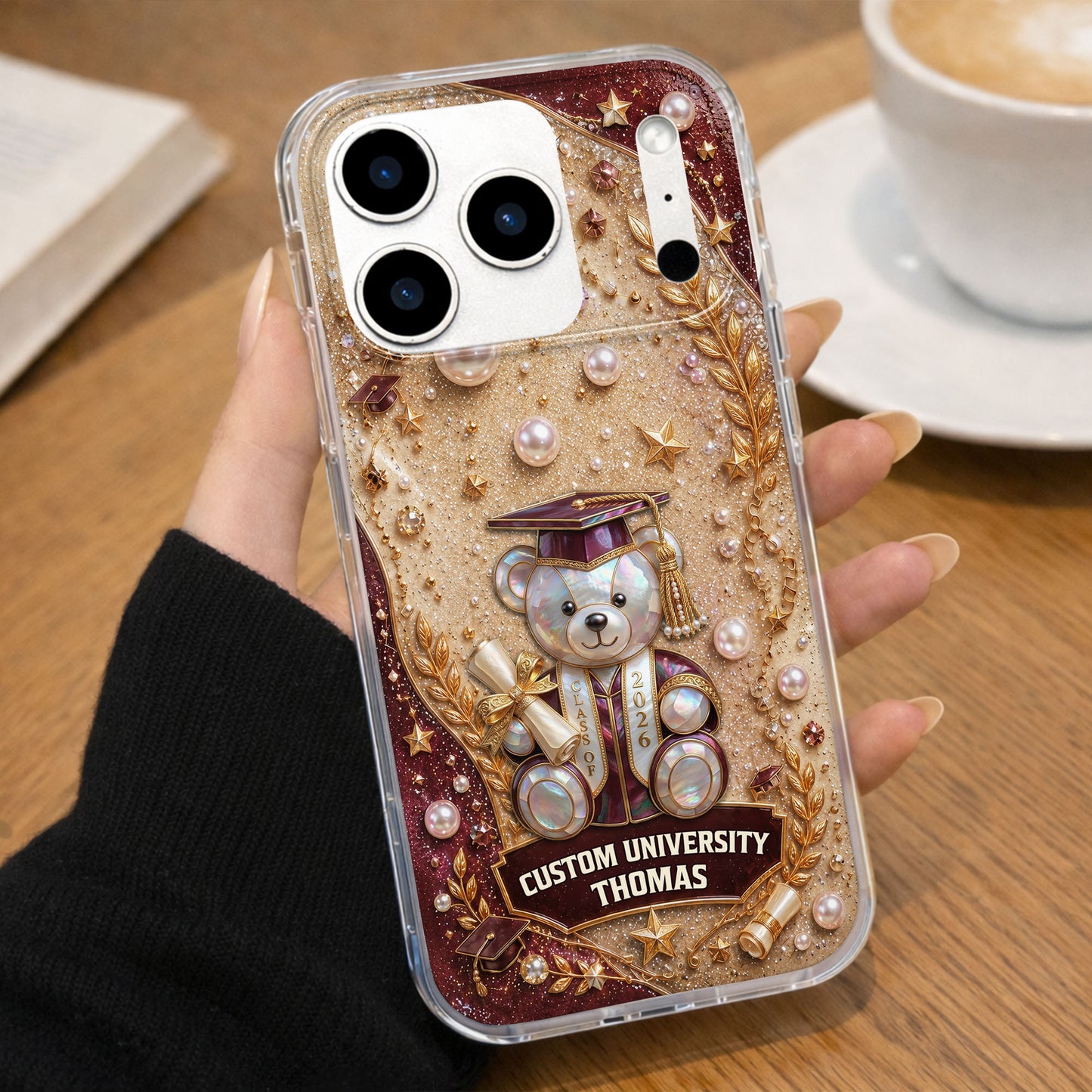 Custom University Graduation Bear Pearls - Personalized Clear Phone Case - GRAD519_PHC