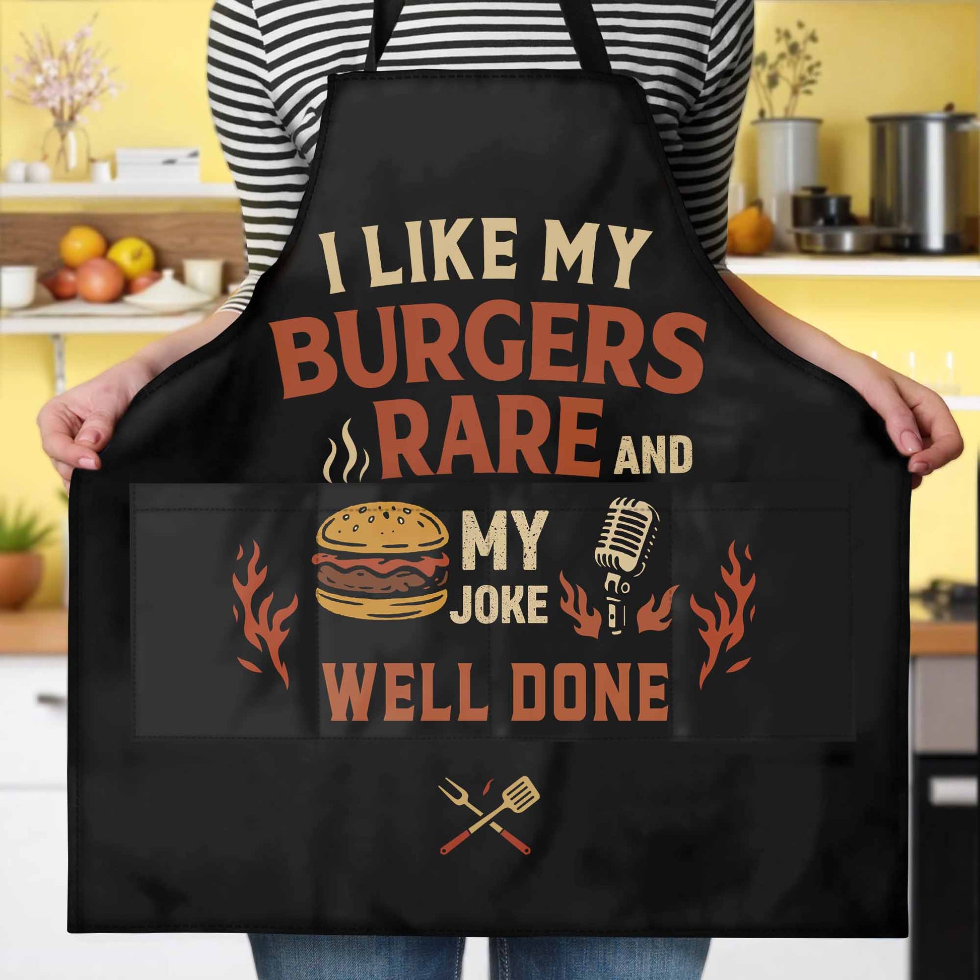 I like my burgers rare and my joke well done, Burger and Microphone
