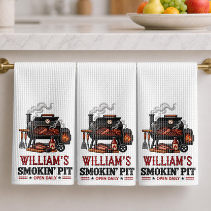 My Smokin' Pit Open Daily Custom Grill Kitchen Towel For BBQ Lovers - Personalized Kitchen Towel - GRILL029_TOWL