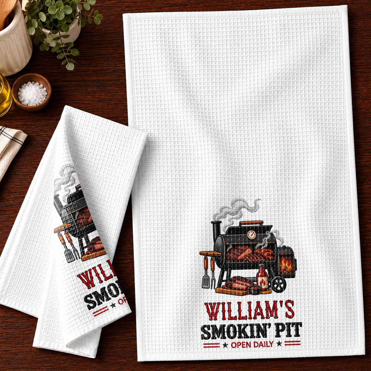 My Smokin' Pit Open Daily Custom Grill Kitchen Towel For BBQ Lovers - Personalized Kitchen Towel - GRILL029_TOWL