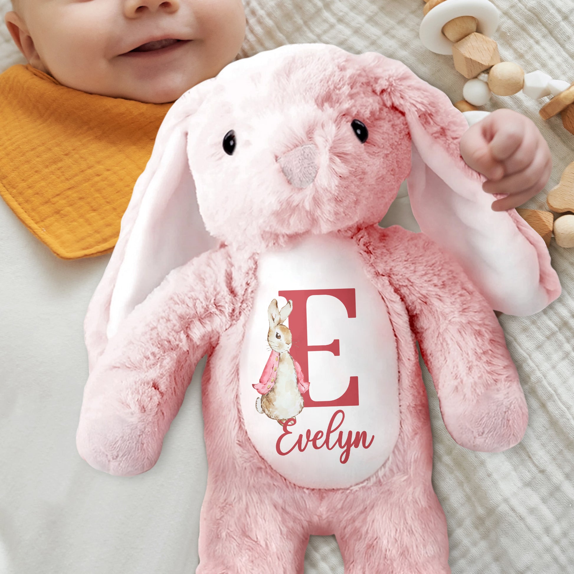 Cute Bunny With Monogrammed Letter And Custom Name