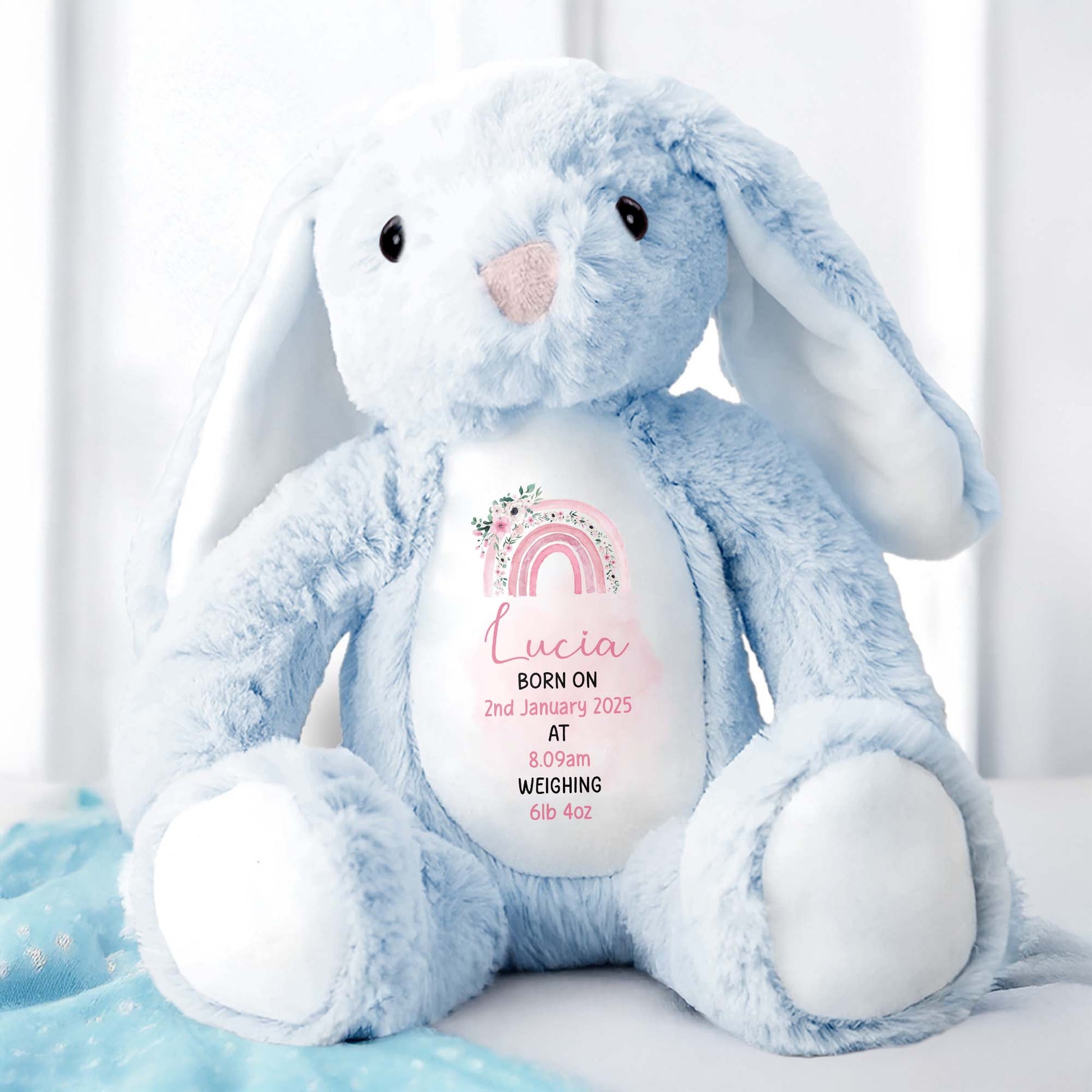 Celebrate The Joy Of A New Arrival, Rainbow And Flowers