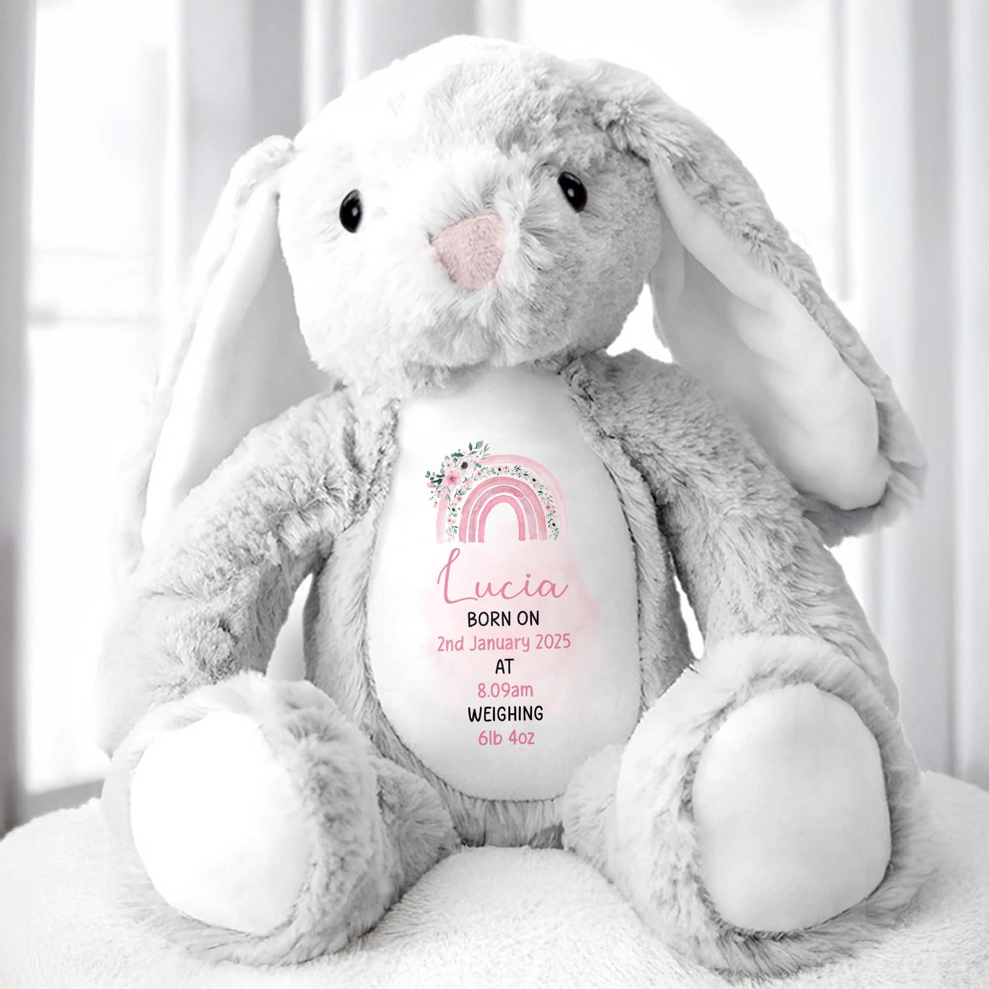 Celebrate The Joy Of A New Arrival, Rainbow And Flowers