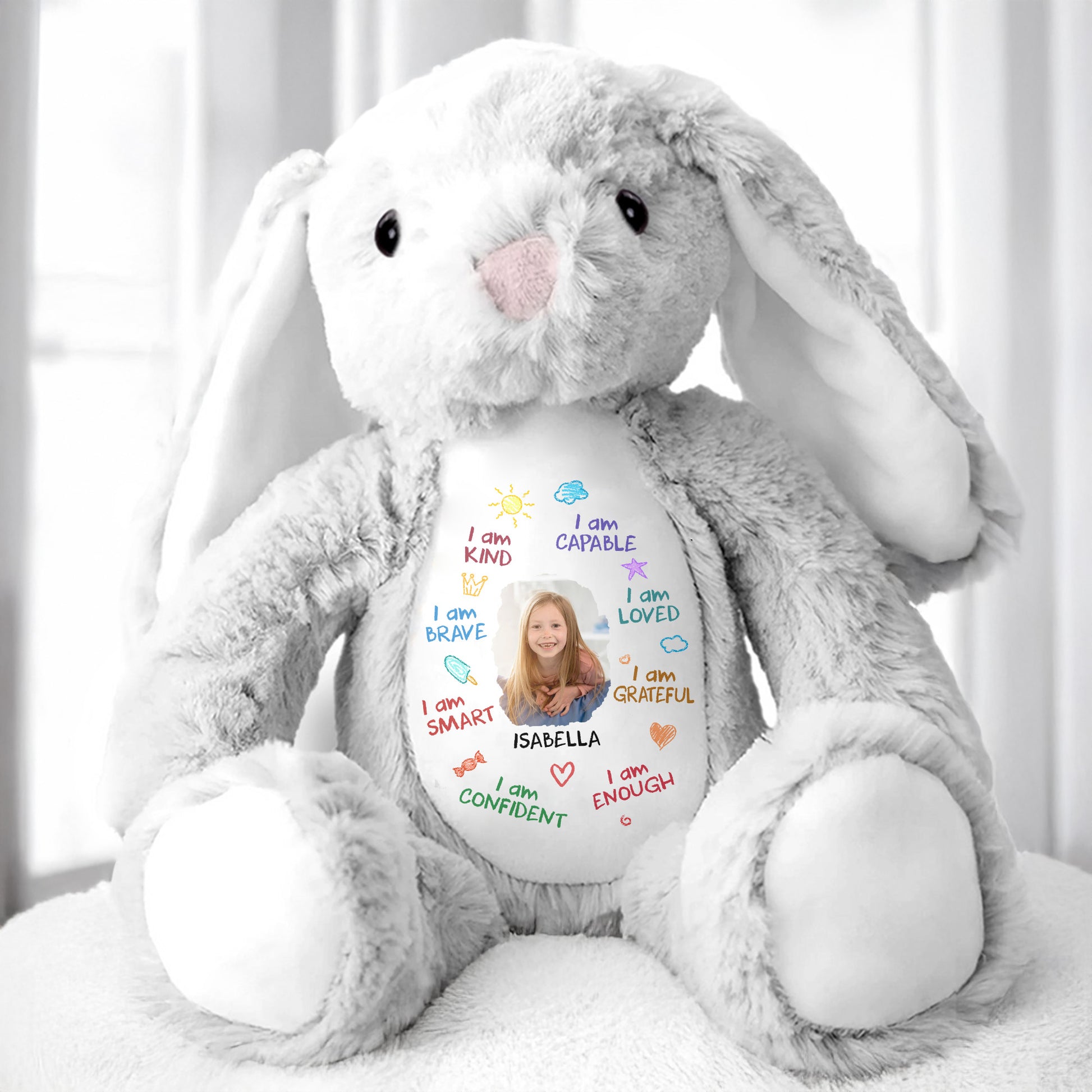 I Am Kind, Capable, Loved, Smart, Confident, Grateful, Enough, Stuffed Bunny