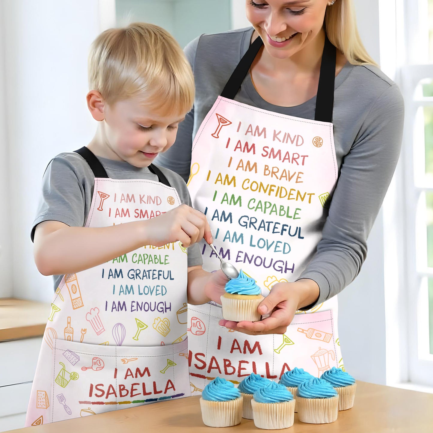 I Am Kind, I Am Smart, I Am Brave, Personalized Apron With Kitchen Utensils