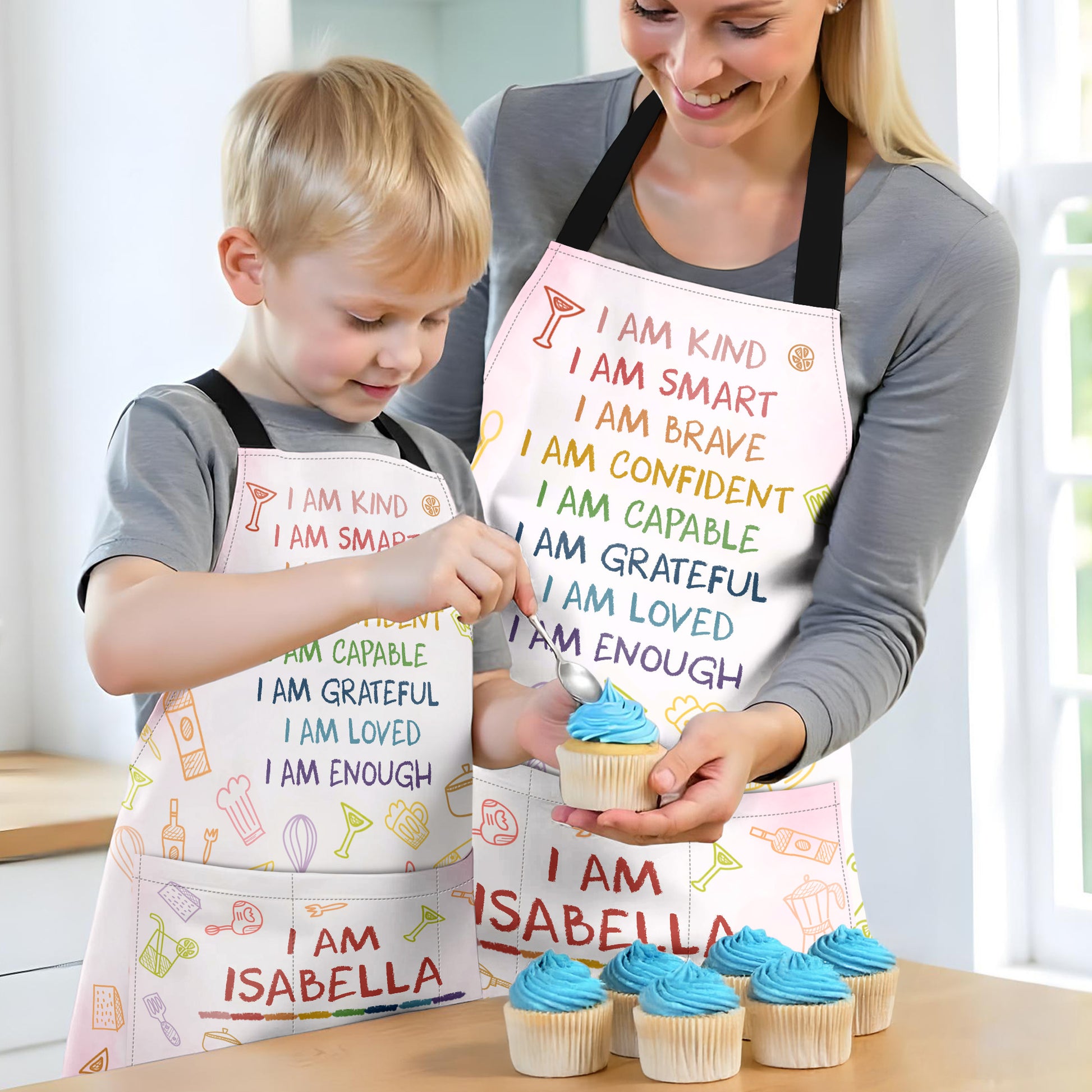 I Am Kind, I Am Smart, I Am Brave, Personalized Apron With Kitchen Utensils