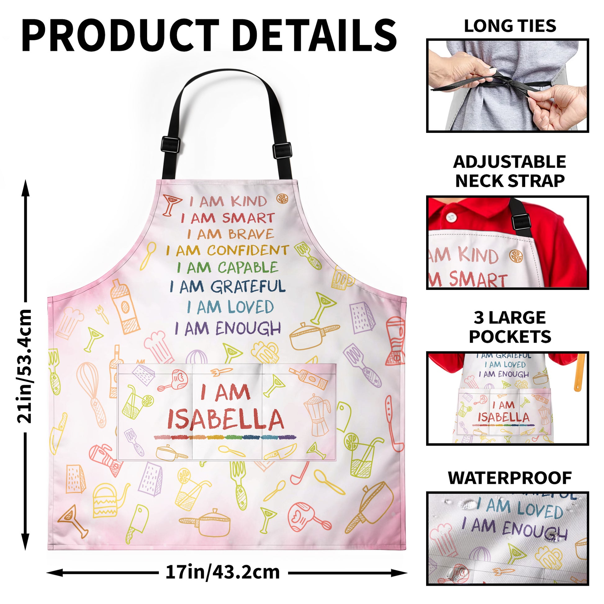 I Am Kind, I Am Smart, I Am Brave, Personalized Apron With Kitchen Utensils