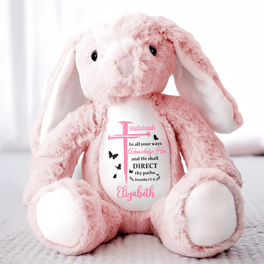 Hallelujah In All Your Ways Acknowledge Him, Bible Verse And Butterflies - Personalized Stuffed Bunny - GRK020_BUN