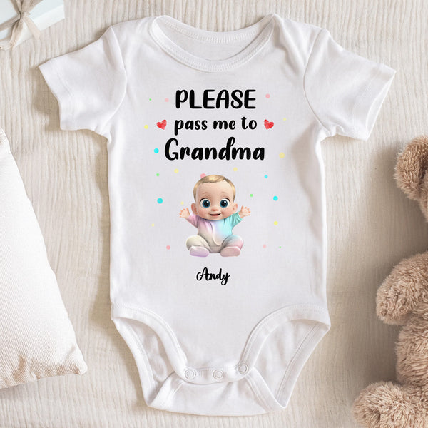 Please Pass Me To Grandma, Baby And Colorful Dots