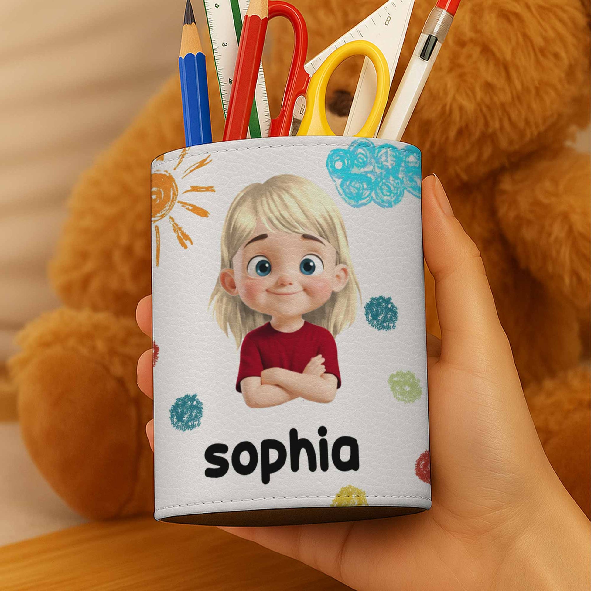 Colorful Handprints And Cute Cartoon Character