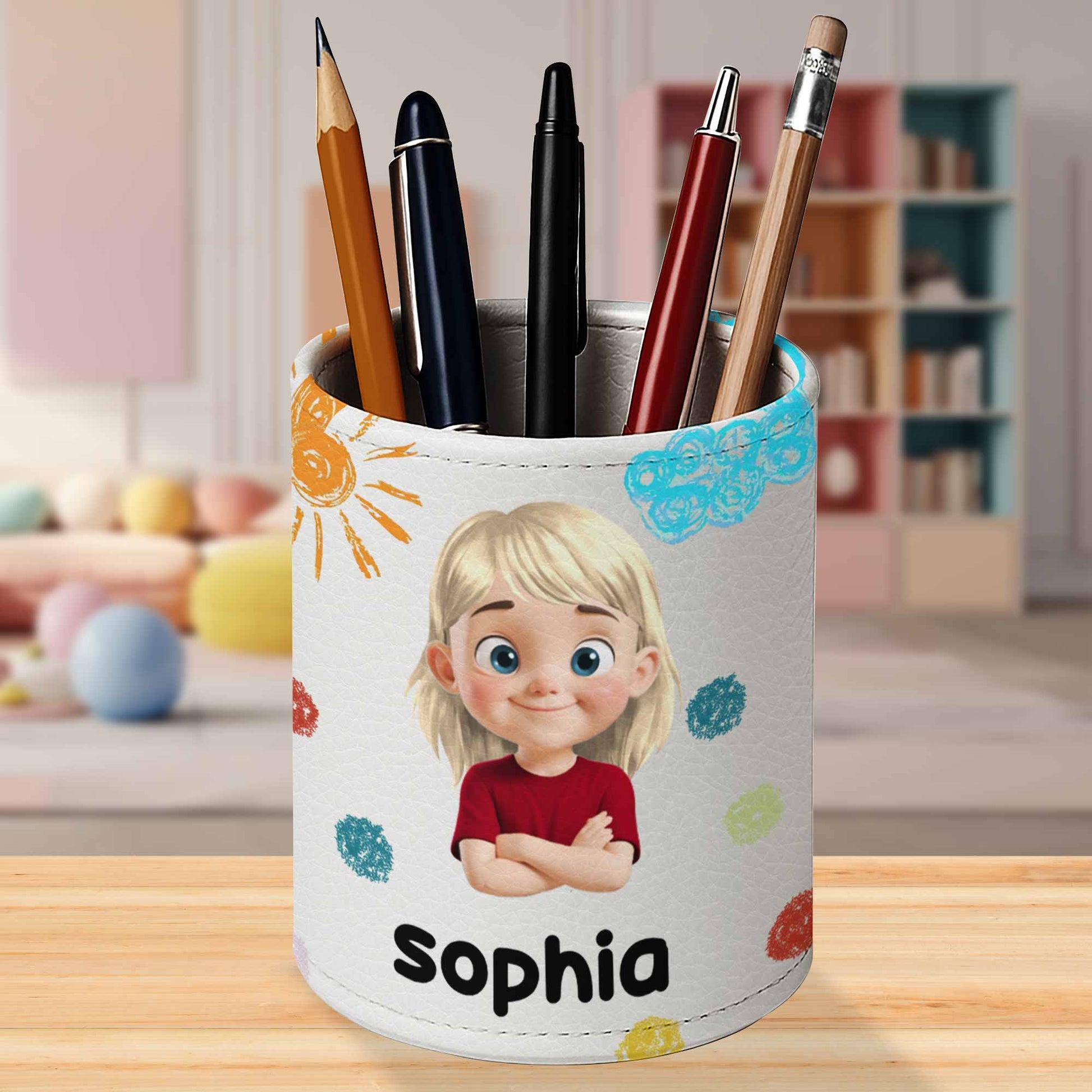 Colorful Handprints And Cute Cartoon Character