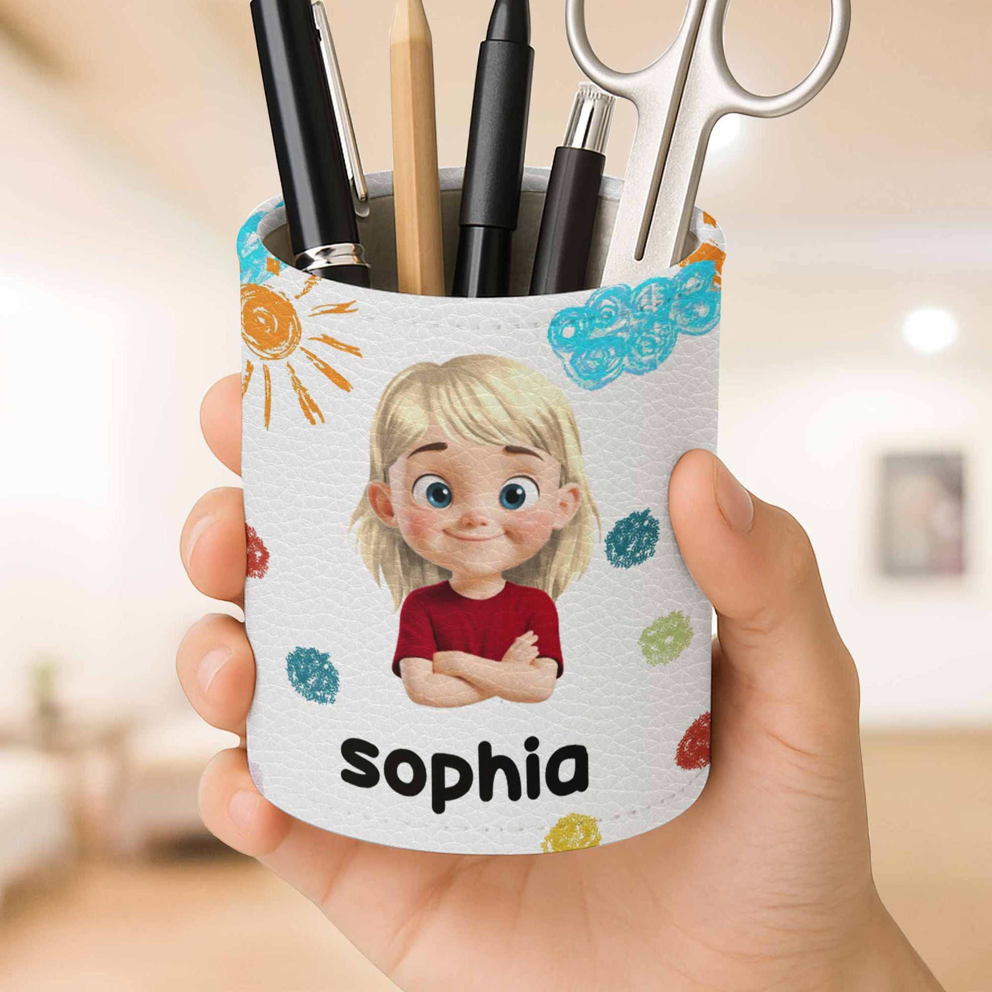 Colorful Handprints And Cute Cartoon Character