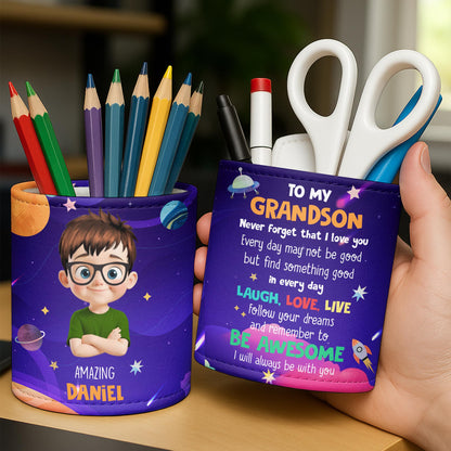 Amazing {Name} With Cartoon Character, Stars And Planets - Personalized Pen Holder - GRK054_PENH