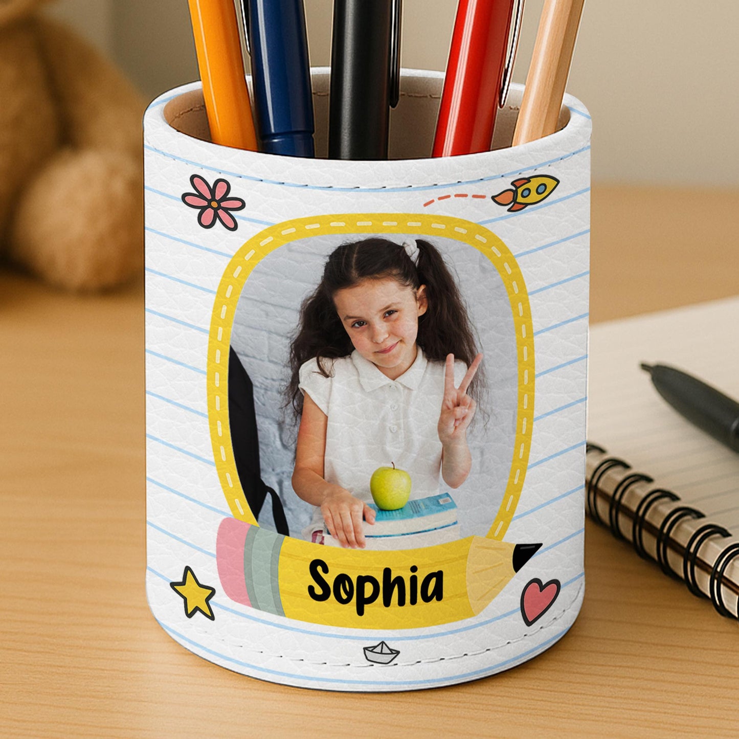 Capture The Joyous School Moments, Heart And Apple Design - Personalized Pen Holder - GRK055_PENH