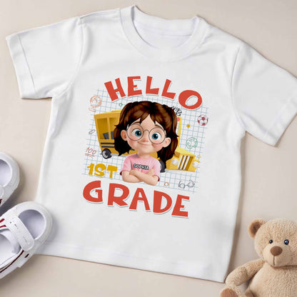 Hello 1st Grade, School Supplies, Cartoon Girl