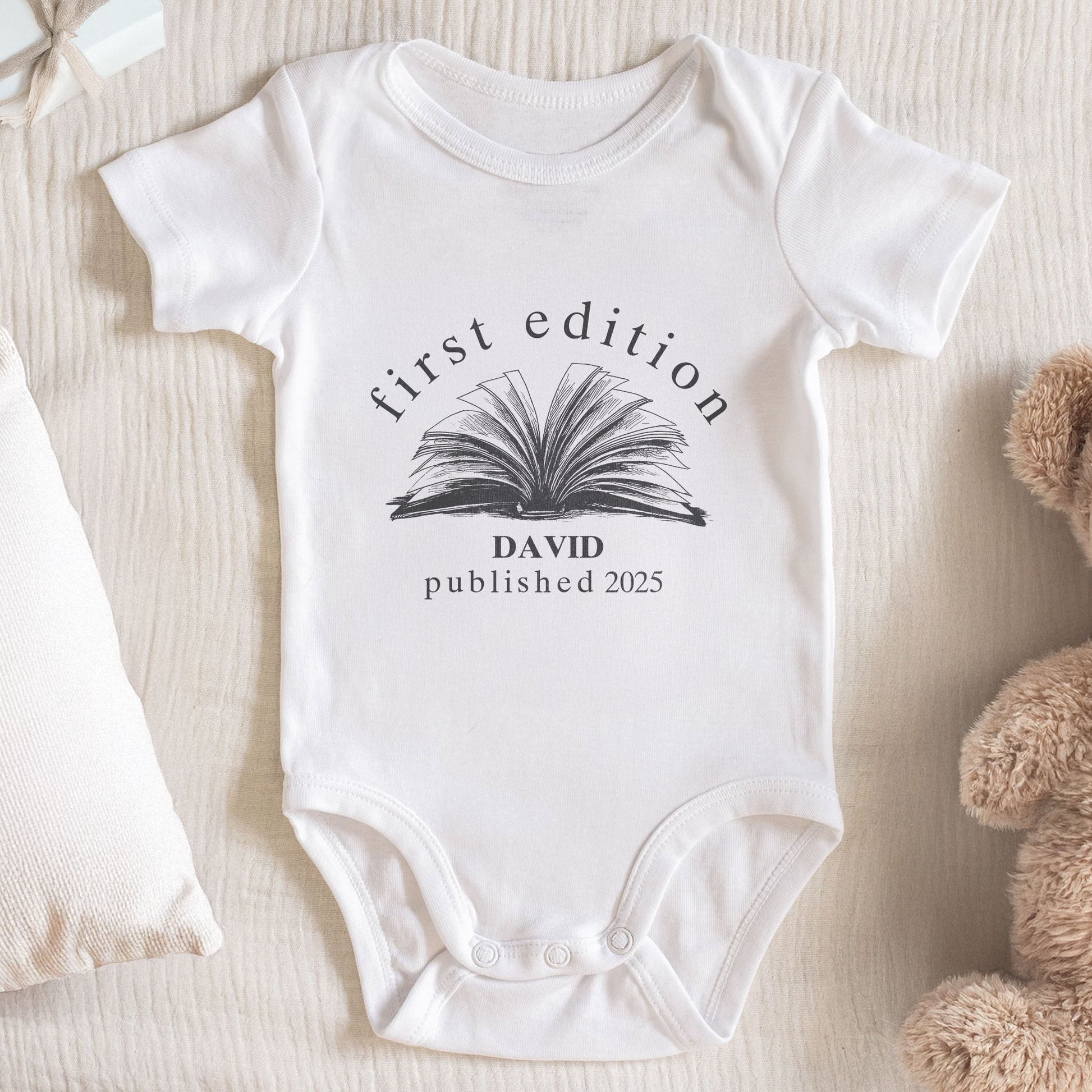 First Edition Book Design Baby Onesie