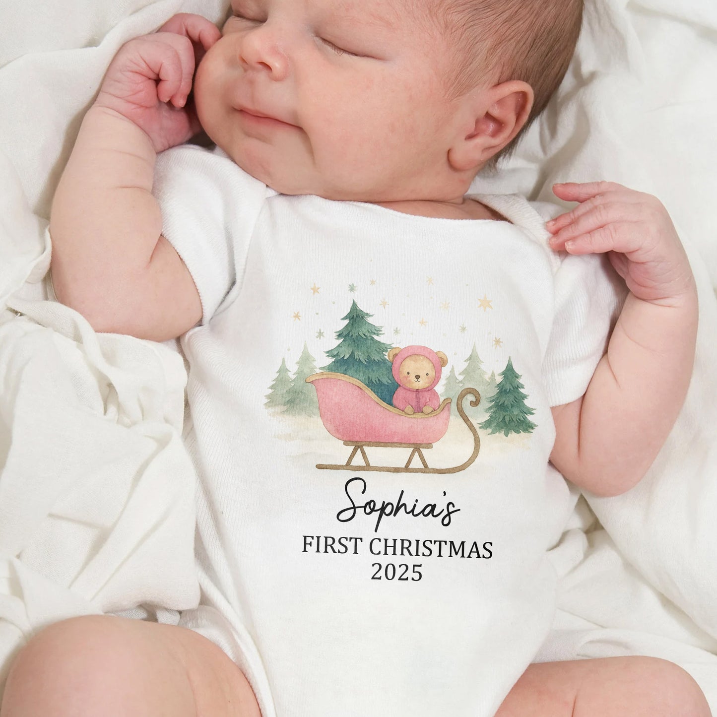 Baby's First Christmas With Teddy Bear and Sleigh