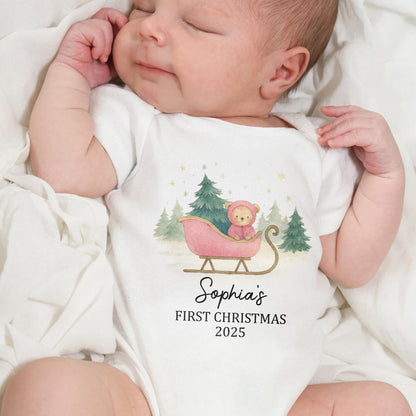Baby's First Christmas With Teddy Bear and Sleigh
