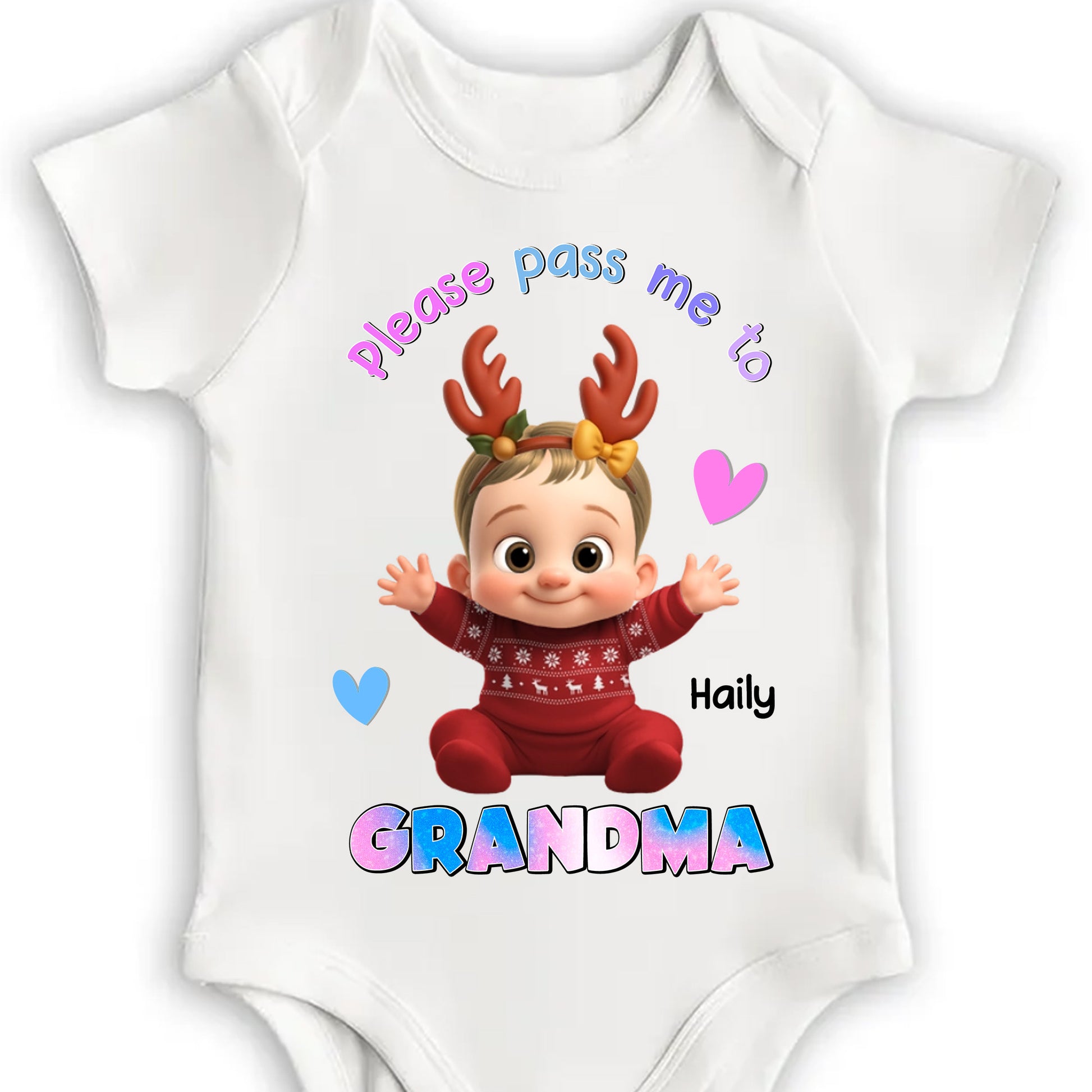Please Pass Me To Grandma With Cute Baby And Reindeer Antlers