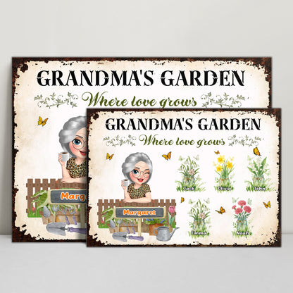 Grandma's Garden Where Love Grows, Flowers and Butterflies - Personalized Metal Sign - GRM007_MSIGN