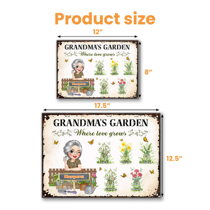 Grandma's Garden Where Love Grows, Flowers and Butterflies - Personalized Metal Sign - GRM007_MSIGN