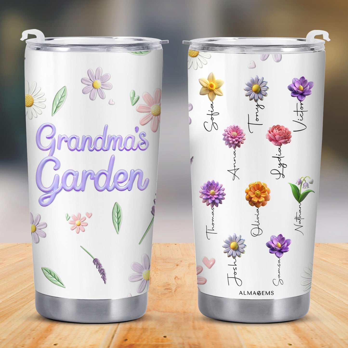 Gobelet personnalisé « Jardin de grand-mère » pour les amoureux des fleurs – Gobelet personnalisé en acier inoxydable 590 ml et 850 ml – GRM018_TB