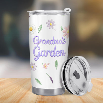 Gobelet personnalisé « Jardin de grand-mère » pour les amoureux des fleurs – Gobelet personnalisé en acier inoxydable 590 ml et 850 ml – GRM018_TB