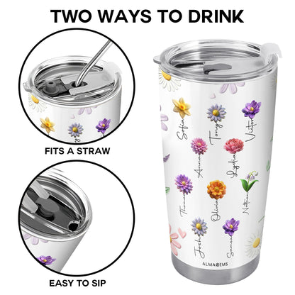 Gobelet personnalisé « Jardin de grand-mère » pour les amoureux des fleurs – Gobelet personnalisé en acier inoxydable 590 ml et 850 ml – GRM018_TB