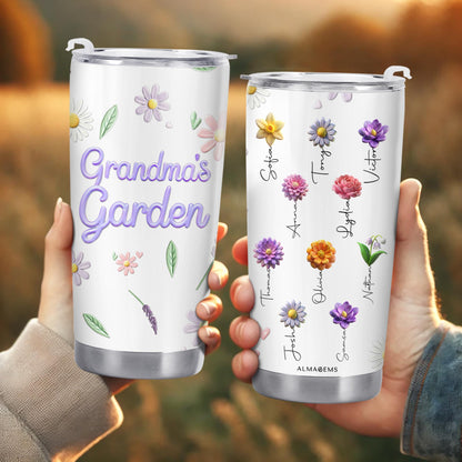 Gobelet personnalisé « Jardin de grand-mère » pour les amoureux des fleurs – Gobelet personnalisé en acier inoxydable 590 ml et 850 ml – GRM018_TB