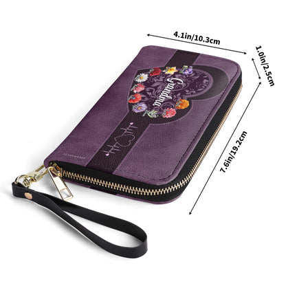 Portefeuille en cuir personnalisé pour femme, motif cœur floral, amour, espoir et sagesse, grand-mère - GRM019_WW