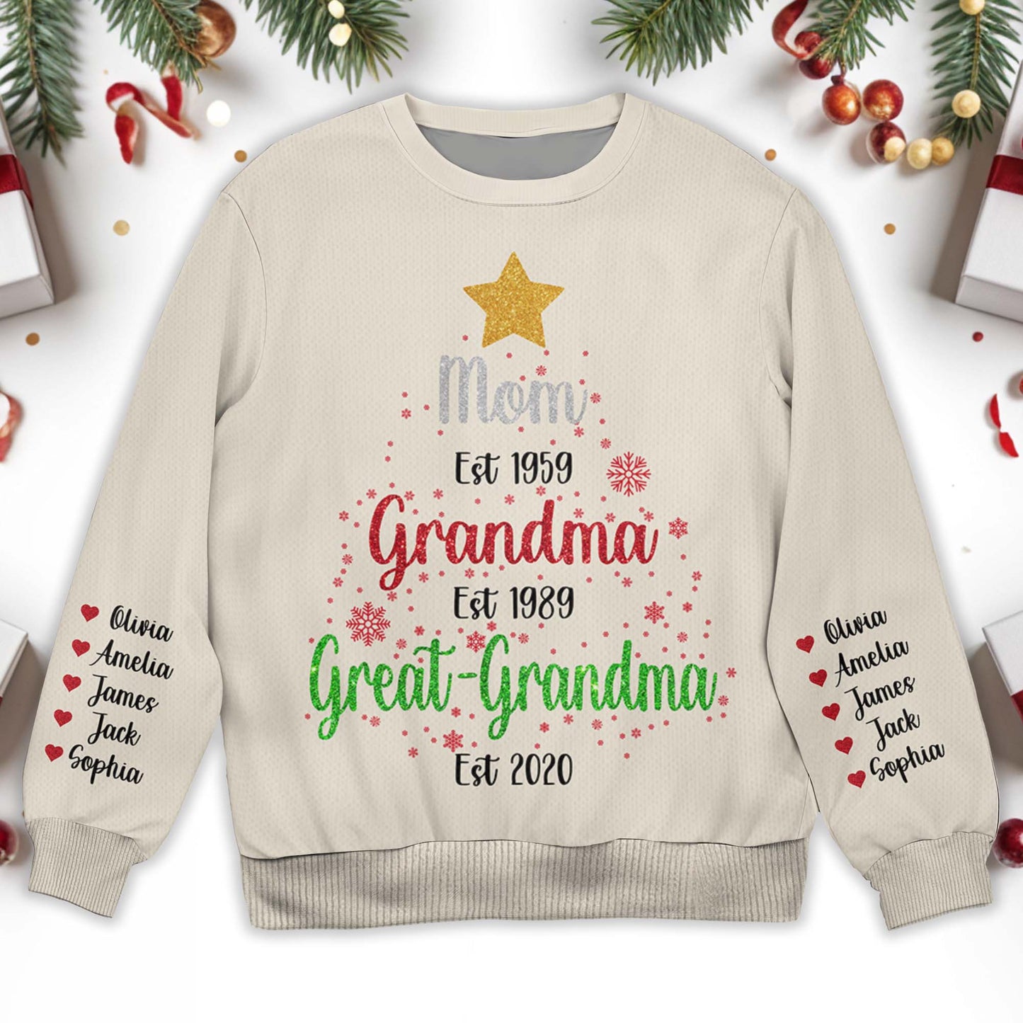 Generations Of Love Winter Sweatshirt - Personalized Custom Ugly Sweatshirt, Unisex Wool Jumper  - GRM028_TWS