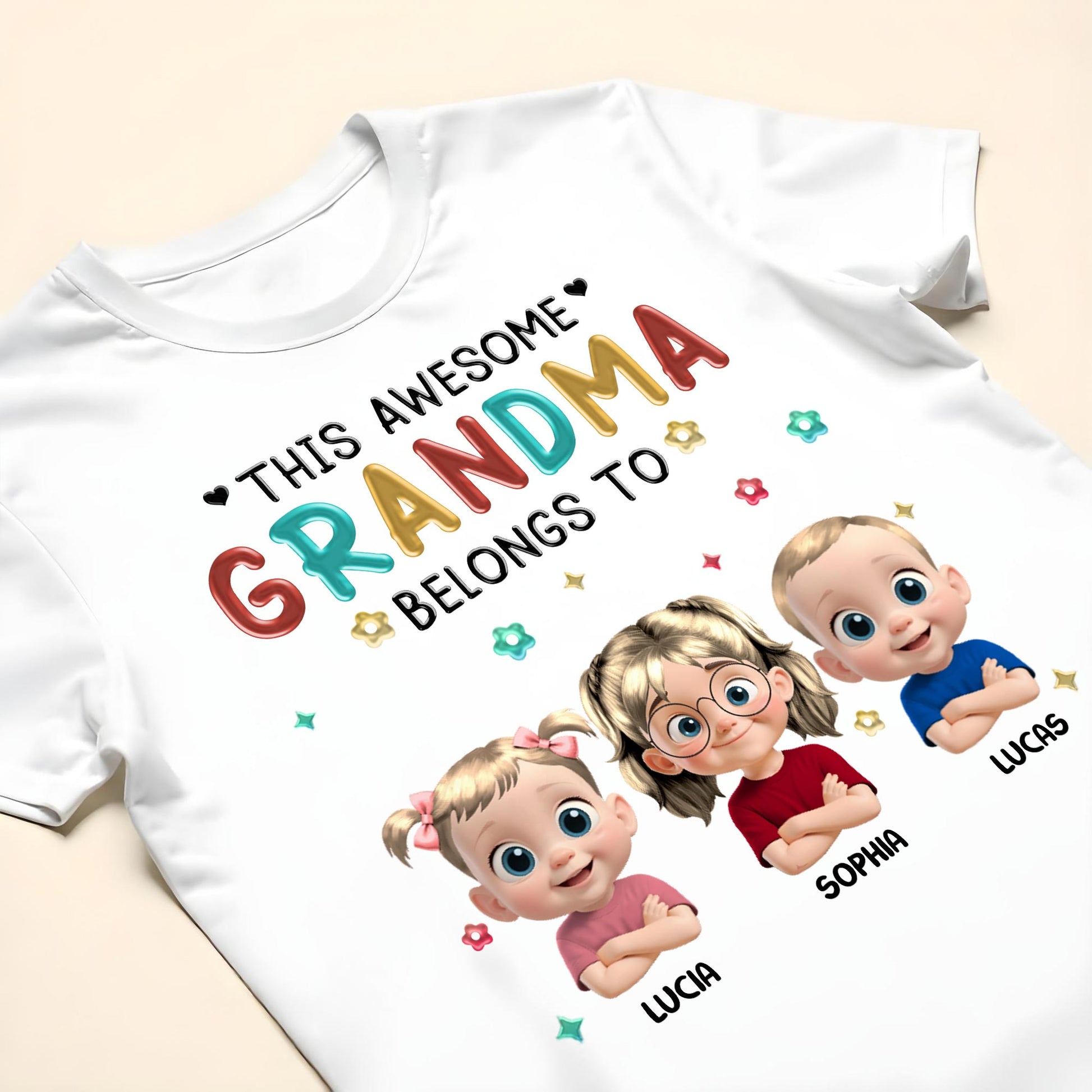 This Awesome Grandma Belongs To, Cartoon Children, Stars, Hearts