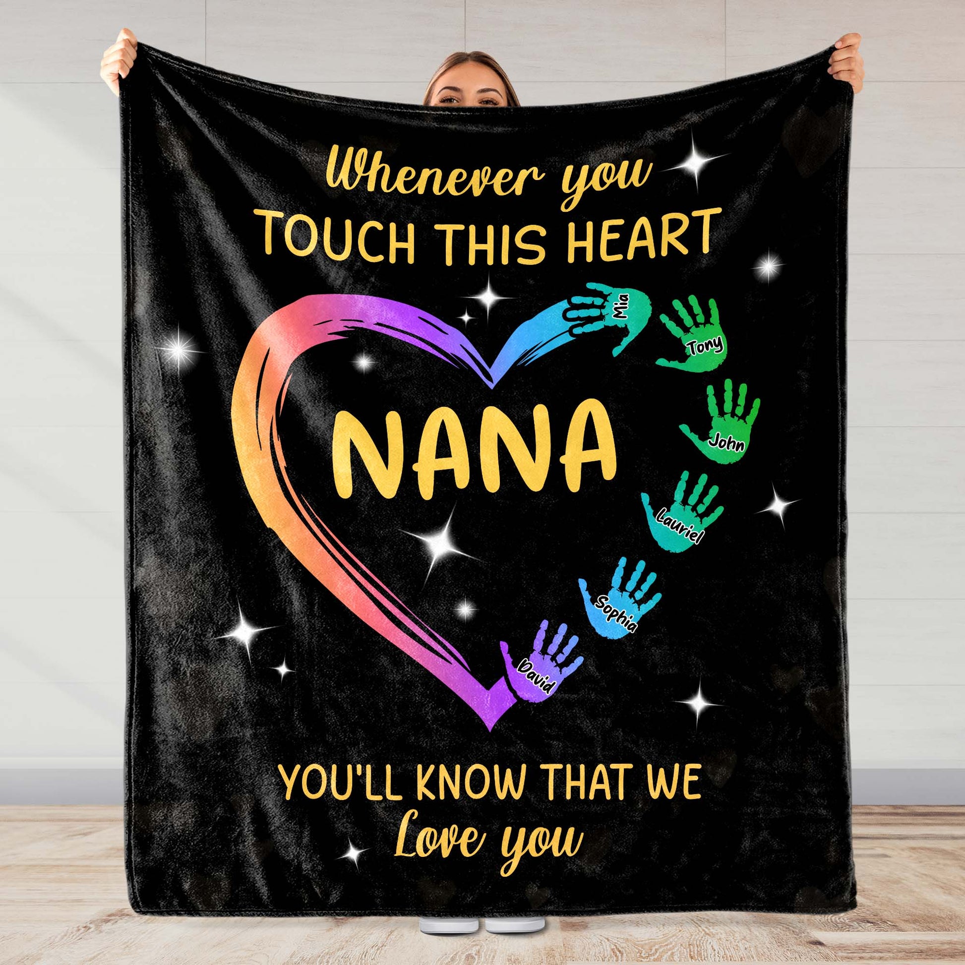 Heartfelt Love Blanket For Grandmother With Customizable Handprints