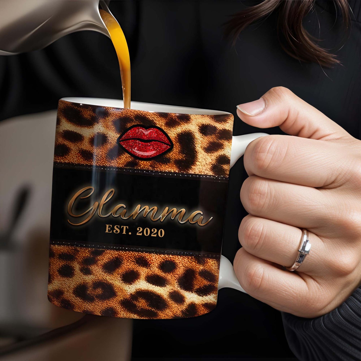 Leopard Print And Red Lips Glamorous Coffee Mug