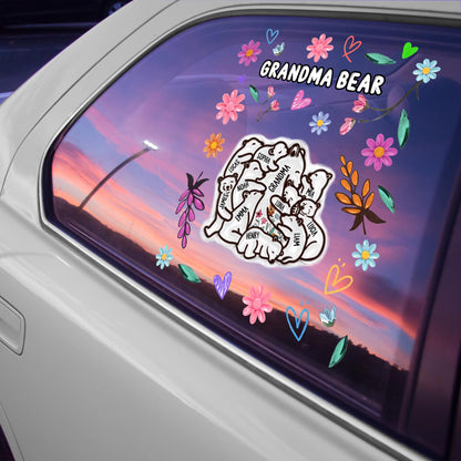 Grandma Bear Surrounded By Flowers and Hearts - Personalized Decor Decal - GRM047_STIK