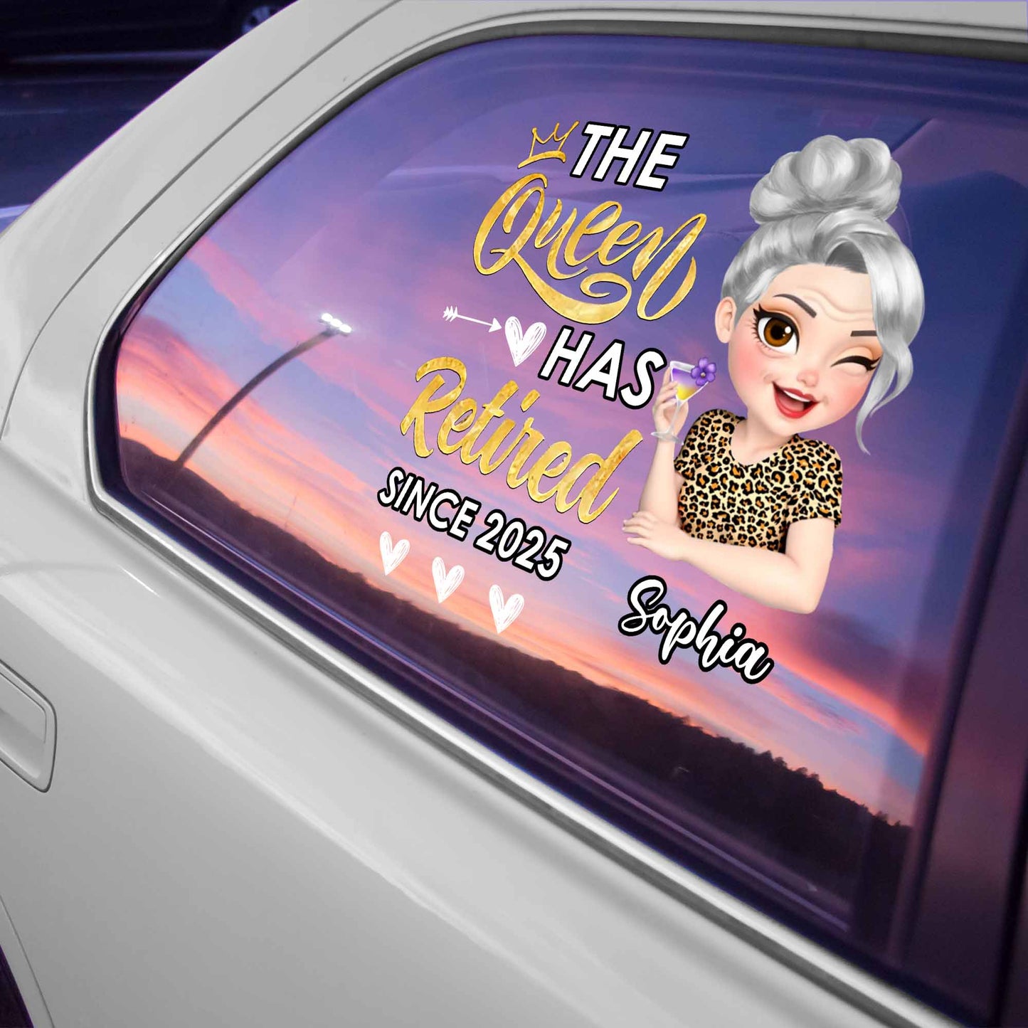 The Queen Has Retired, Crown, Flower, Leopard Print - Personalized Decor Decal - GRM050_STIK