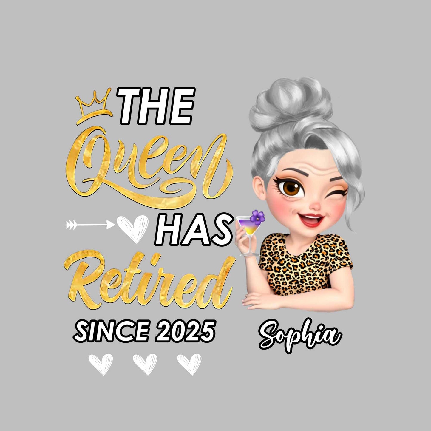 The Queen Has Retired, Crown, Flower, Leopard Print - Personalized Decor Decal - GRM050_STIK