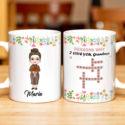 Reasons Why I Love You Grandma Cartoon Character Floral Mug - Personalized Custom Coffee Mug - GRM051_MG