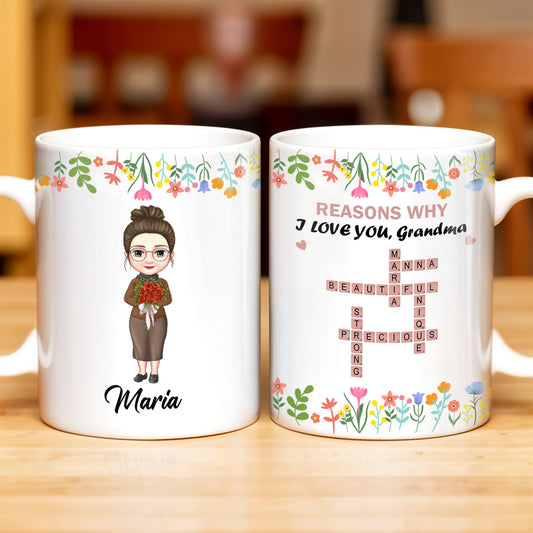 Reasons Why I Love You Grandma Cartoon Character Floral Mug - Personalized Custom Coffee Mug - GRM051_MG