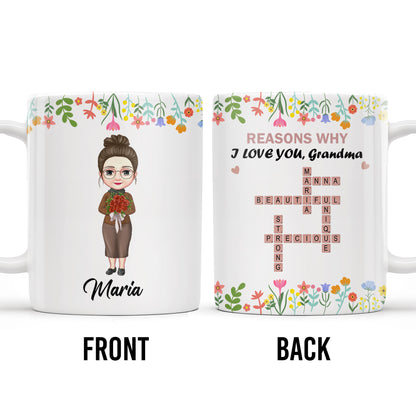 Reasons Why I Love You Grandma Cartoon Character Floral Mug - Personalized Custom Coffee Mug - GRM051_MG