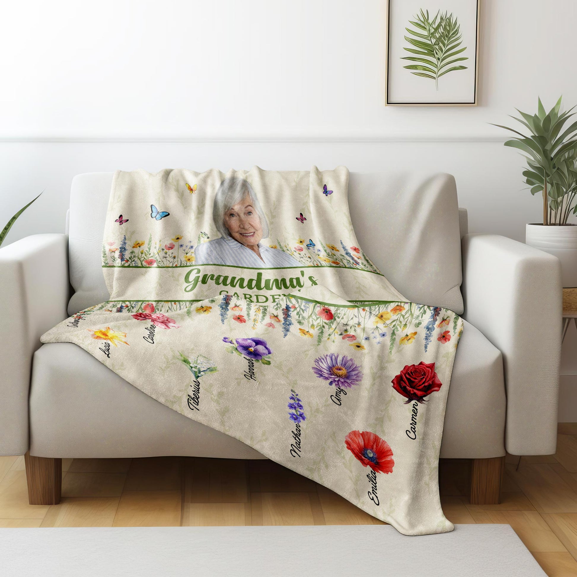 Grandma's Garden Blanket With Beautiful Flowers And Butterflies