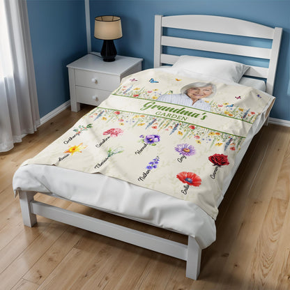 Grandma's Garden Blanket With Beautiful Flowers And Butterflies
